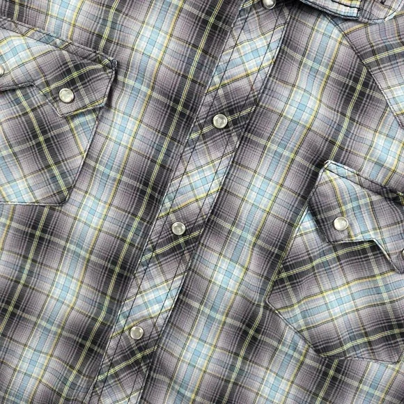 Wrangler Western Fashion Snap Shirt Mens XL Plaid Grey Blue Short Sleeve WM971BK - Picture 3 of 6